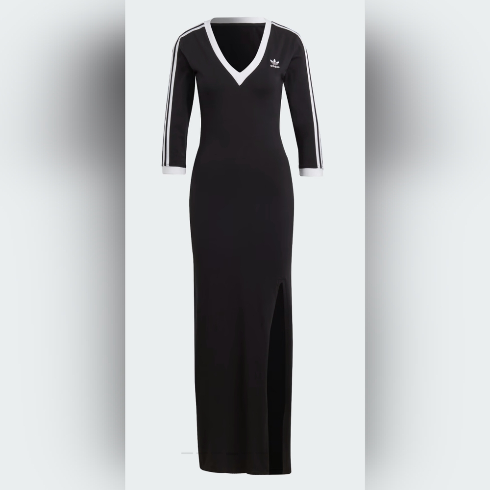 BNWT Adidas Adicolor Classics 3-Stripes Sporty Maxi Dress Black Sizes L, XL - Picture 4 of 6